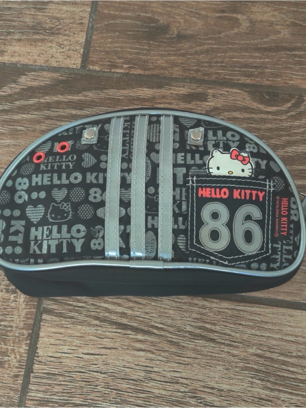 Hello Kitty Black & Gray 86 Graphic Kids Pouch with Red Bow Accent